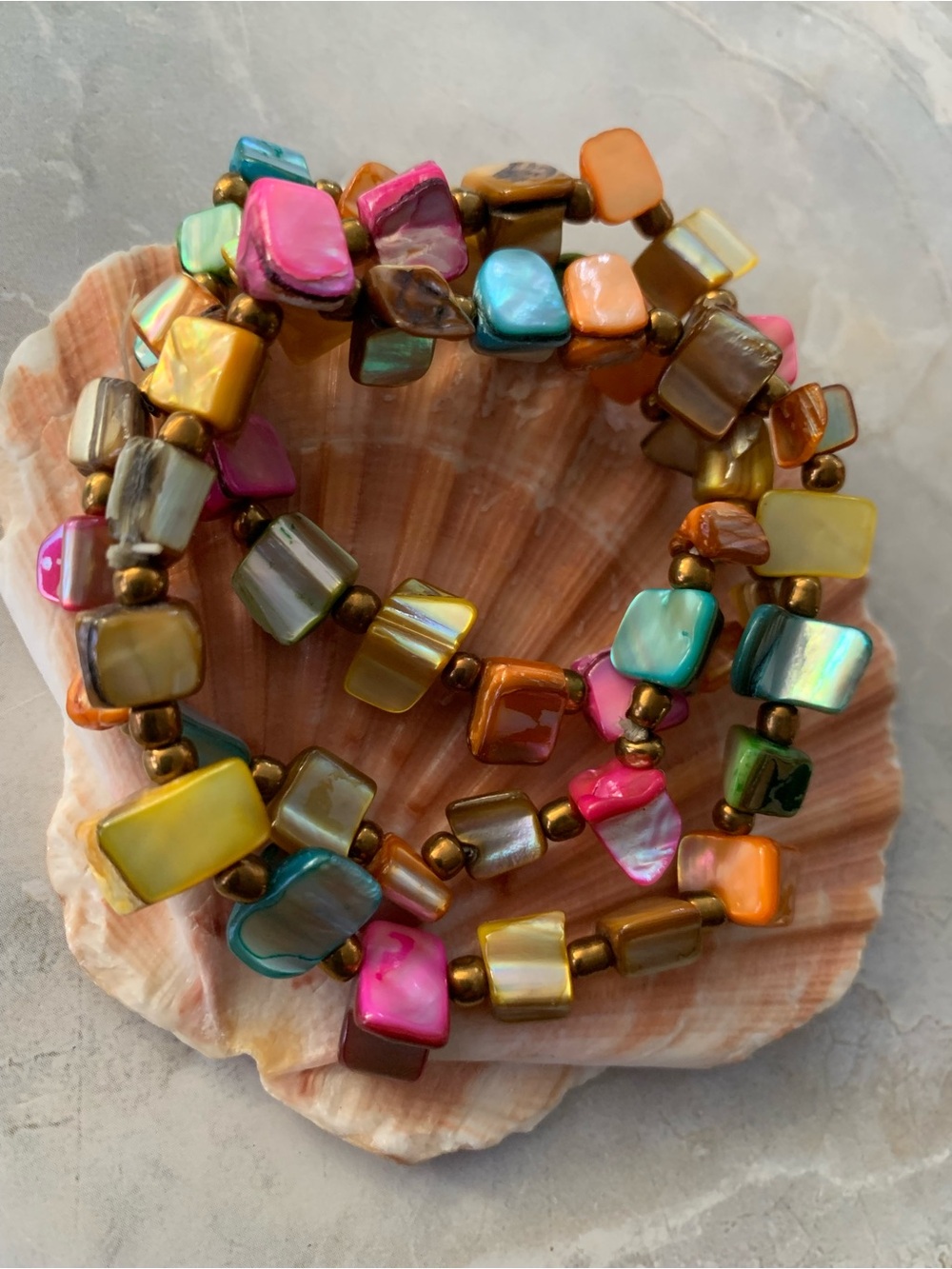 Multicolor abalone Shell Chip Stretch Bracelet Set of 3